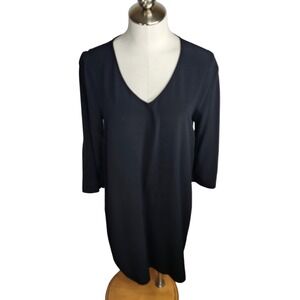 Eileen Fisher Tencel Viscose Crepe Dress Womens Small Black Minimalist Capsule